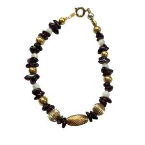 Garnet Chip Bead 14k Gold Filled Spacers Bracelet 7.5 Inch Spring Closure